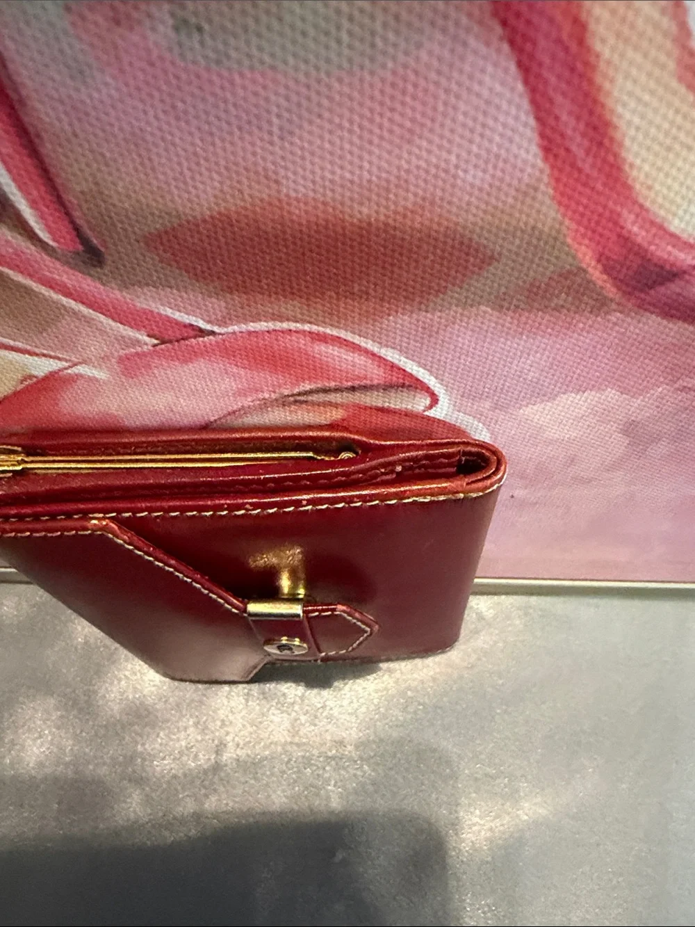 Christian Dior Red Leather Compact twist- lock Wallet with Gold-Tone Accents
